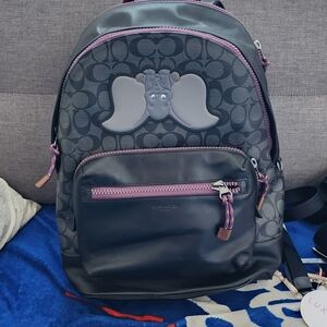 Coach Dumbo Disney Collection Black Backpack with Purple Trim and Dumbo Patch
